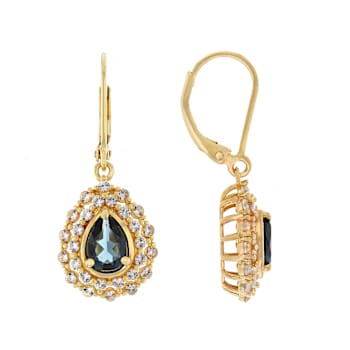 Blue Topaz And Lab White Sapphire Dangle Earrings In 18K Gold Over
Sterling Silver 3.31ctw