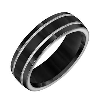 7mm Bevel-Edge Comfort Fit Band in Black Titanium
