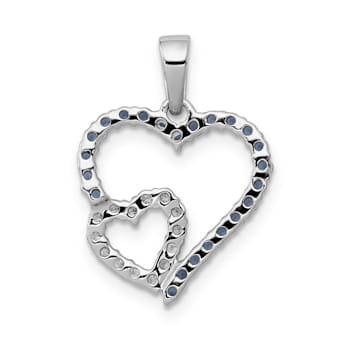 Rhodium Over 14k White Gold Diamond and Sapphire Double Heart Pendant