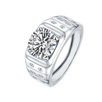 CZ Halo Adjustable Band Ring In White Rhodium Over Brass