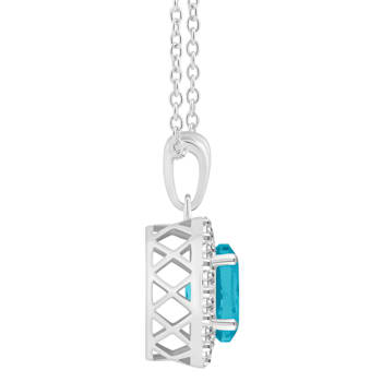 8x6mm Oval Swiss Blue Topaz and White Topaz Accent Rhodium Over Sterling
Silver Halo Pendant w/Chain
