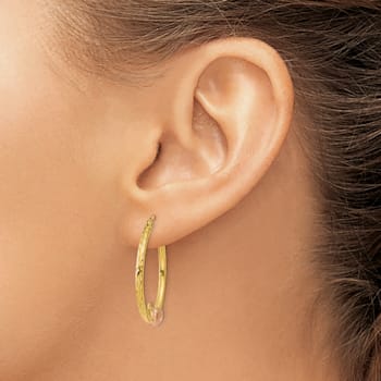 14k Yellow Gold and 14k Rose Gold 1" Heart Diamond-Cut Hoop Earrings
