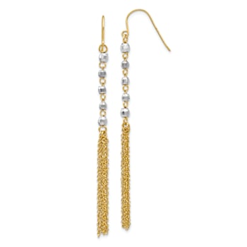 14k Two-tone Gold Diamond-Cut Bead Tassel Dangle Earrings