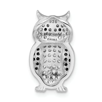 Rhodium Over Sterling Silver Black and White Cubic Zirconia Owl Slide Pendant