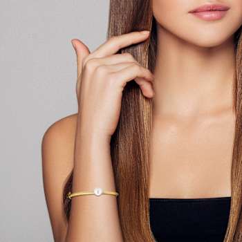 Rachel Zoe Fluted Pearl Bangle Bracelet in 14K Gold Over Sterling Silver