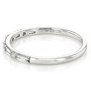 Lab-Grown Diamond Baguette And Round Band Ring In Sterling Silver