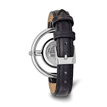 Ladies Charles Hubert Chrome-finish Black Dial Modern Circle Watch
