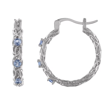 Sterling Silver Lab Created Aquamarine Byzantine Hoop Earrings .4ctw