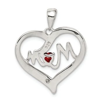 Rhodium Over Sterling Silver Red Cubic Zirconia Heart and White Cubic
Zirconia Mom Heart Pendant