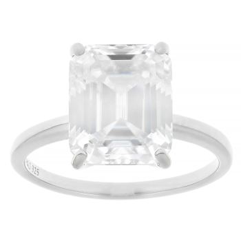Large Emerald-Cut Moissanite Solitaire Ring In Sterling Silver