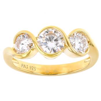 Moissanite Three-Stone Ring In 14K Gold Over Sterling Silver