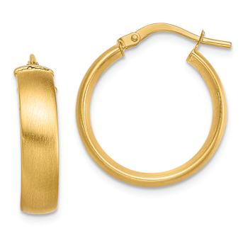14k Yellow Gold 3/4" Small Satin Hoop Earrings