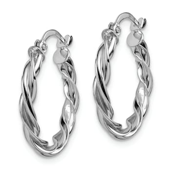 Rhodium Over 14k White Gold 13/16" Polished Twisted Hoop Earrings