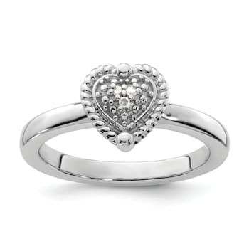 Sterling Silver Stackable Expressions Heart Diamond Ring 0.024ctw