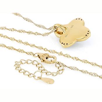 Black Mother-Of-Pearl And White Zircon Clover Pendant Necklace In 18K
Gold Over Sterling Silver 0.16ctw