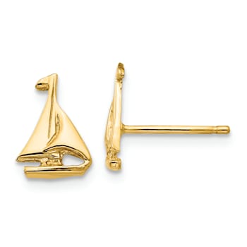 14k Yellow Gold Sail Boat Stud Earrings