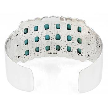 Turquoise Oversized Oxidized Cuff Bracelet In Sterling Silver 8x6mm And 4mm