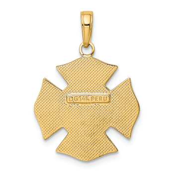 14k Yellow Gold Textured Fire Department FD Badge Pendant