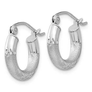 Rhodium Over 14k White Gold 3/8" Satin and Diamond-Cut Round Hoop Earrings