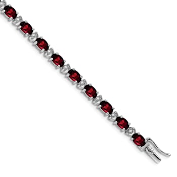 Rhodium Over 14k White Gold Oval Garnet and Diamond Bracelet