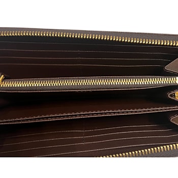 Prada Bruciato Brown Saffiano Leather Zip Around Continental Wallet