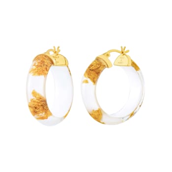 14K Yellow Gold Over Sterling Silver Mini Gold Leaf Acrylic Hoops in White