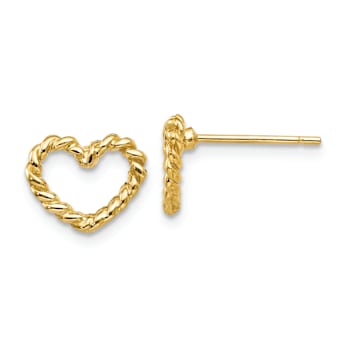 14k Yellow Gold Textured Heart Stud Earrings