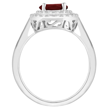 7mm Round Garnet And White Topaz Accents Rhodium Over Sterling Silver
Double Halo Ring