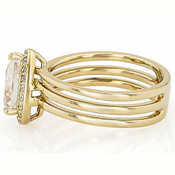 Pear Shape Moissanite Halo Ring In 14K Gold Over Sterling Silver