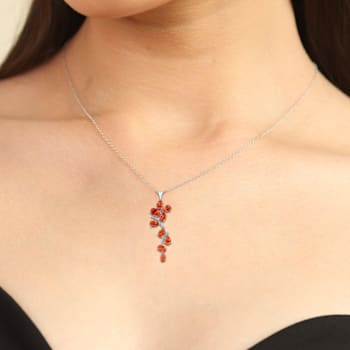 Peach Orange Lab Created Padparadscha Sapphire and CZ Rhodium Over
Silver Pendant Necklace