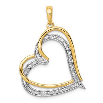 14k Yellow Gold and Rhodium Over 14k Yellow Gold Diamond Double Heart Pendant