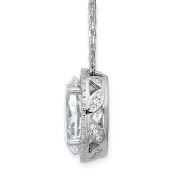 Rhodium Over Sterling Silver Fancy Oval Cubic Zirconia Halo With 2 Inch
Extension Necklace