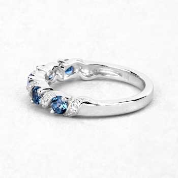 London Blue Topaz and White Topaz Sterling Silver 5 five Stone Band Ring