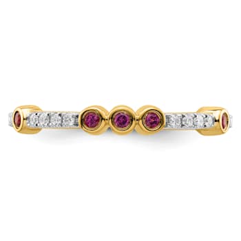 14K Yellow Gold Stackable Expressions Rhodolite Garnet and Diamond Ring 0.285ctw
