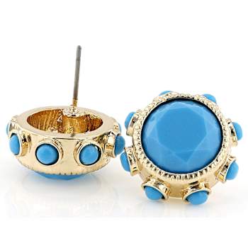 Turquoise Simulant Statement Stud Earrings In Gold Tone