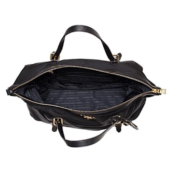 Prada Tessuto Nylon Saffiano Leather Black Top Zip Tote Bag