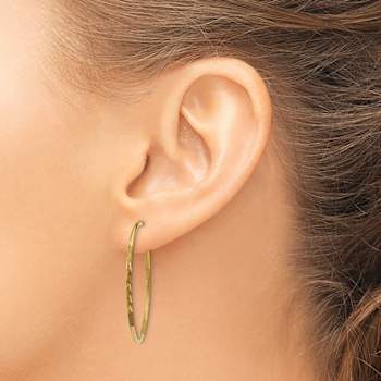 14k Yellow Gold Diamond-Cut and Satin 1 3/16" Endless Hoop Earrings