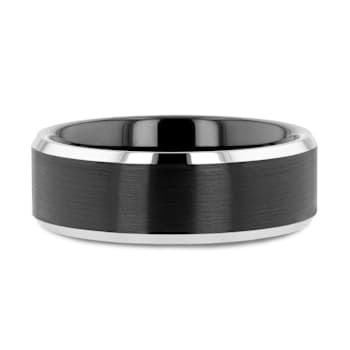 ASTON Black Brushed Center Tungsten Ring with Polished Beveled Edges 7mm