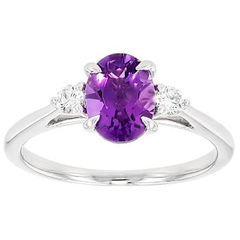 Amethyst And Lab-Grown Diamond Three-Stone Ring In Sterling Silver