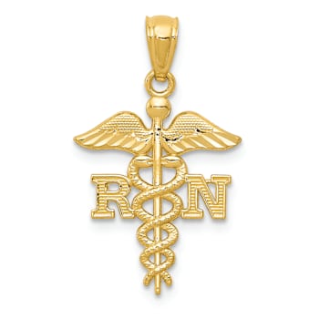 14k Yellow Gold Diamond-Cut, Textured and Polished RN Nurse Pendant