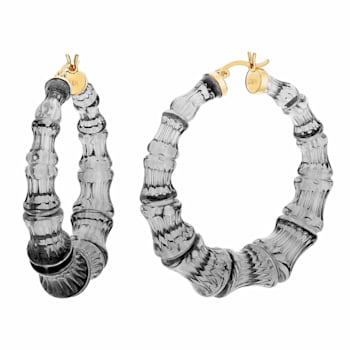 14K Yellow Gold Over Sterling Silver Bamboo Acrylic Hoops in Blackberry