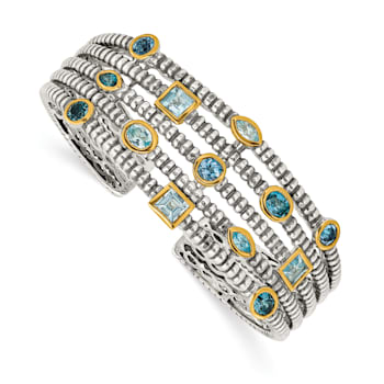 Sterling Silver with 14K Yellow Gold Sky Blue, Swiss Blue, and London
Blue Topaz Cuff Bracelet
