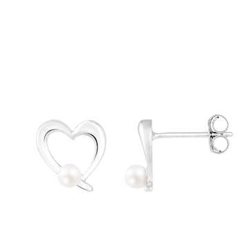3.5-4mm white cultured freshwater pearl rhodium over sterling silver earrings