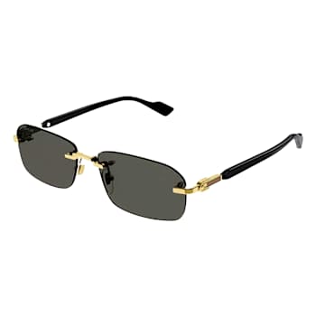 Gucci Gold Tone and Black Rectangular Black Frame / Smoke Lenses Sunglasses