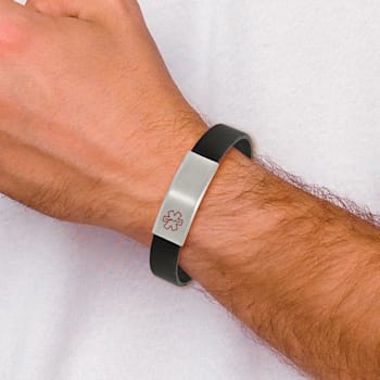 Black Silicone and Stainless Steel Brushed with Red Enamel Stretch
Medical ID Bracelet