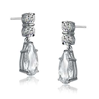 CZ Teardrop Drop Earrings In Sterling Silver