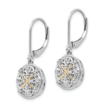 Sterling Silver Rhodium-plated with 14K Accent Diamond Vintage Earrings