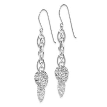 Rhodium Over 14k White Gold Textured Dangle Heart Earrings