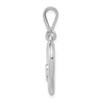 Rhodium Over 14k White Gold Solid Satin and Polished Fancy 3D Heart Pendant
