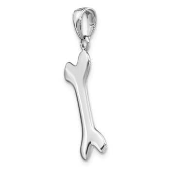 Rhodium Over 14k White Gold Solid 3D Polished Dog Bone Pendant